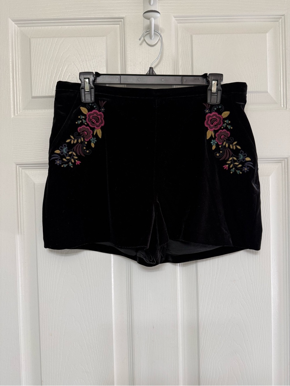 Forever 21 Black Velvet Shorts with Floral Embroidery